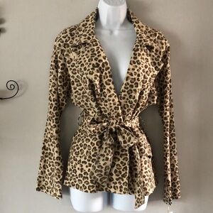 NEW Caslon Linen Tie Jacket Beige Oyster Leopard Lightweight Size S Blazer Coat